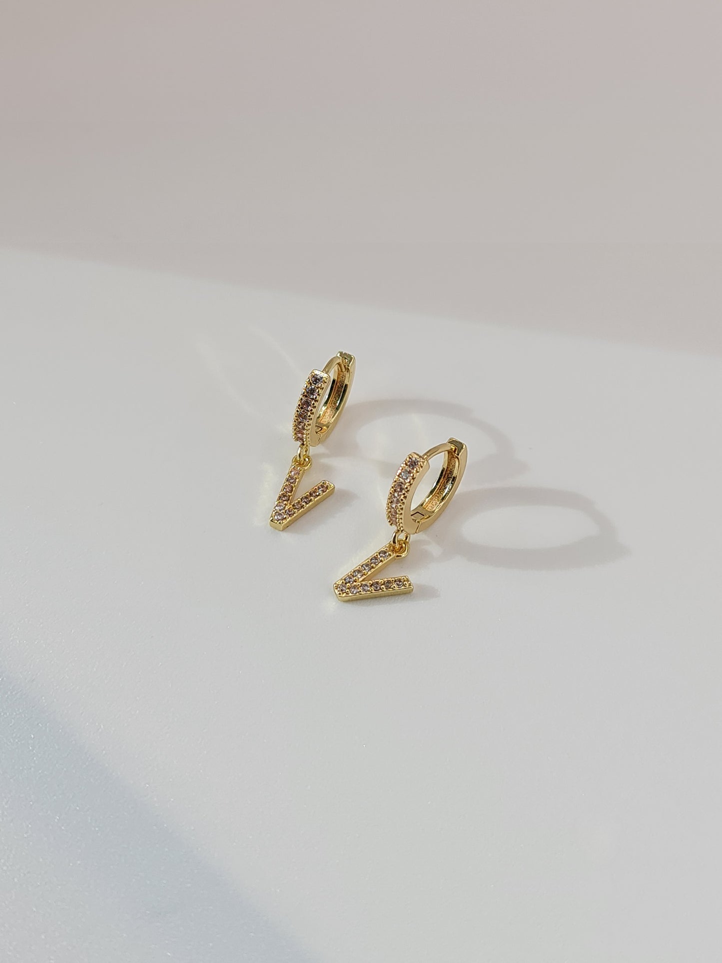The Lana 'V' Initial 18k Gold Plated Stainless Steel Crystal Drop Hoop Earring