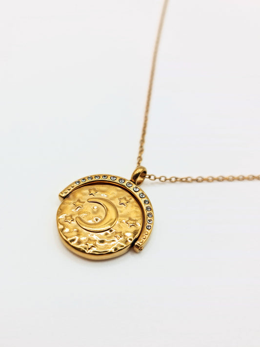 The Talisman Collection 18k Gold Plated Tarnish-Free Sun & Moon Crystal Spinner Pendant Necklace