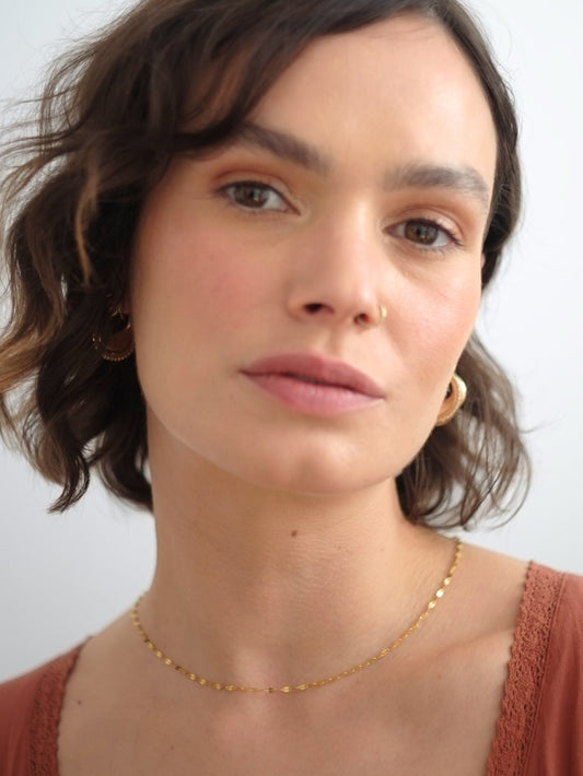 The Flora 18k Gold Plated Stainless Steel Delicate Textured Crimp Chain Necklace.