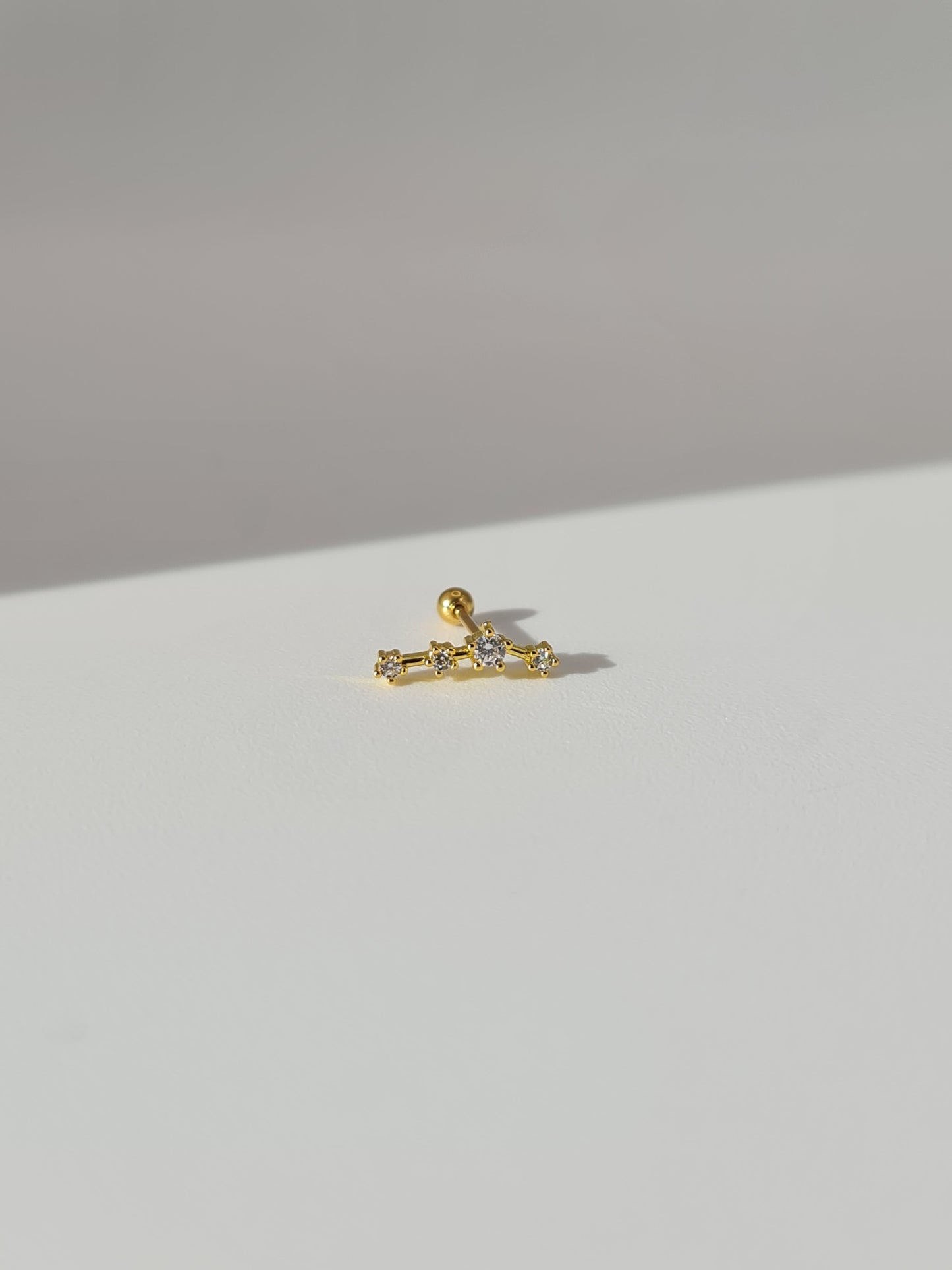 The Constellations Aquarius 18k Gold Plated Stainless Steel Cubic Zirconia Ear Climber Zodiac Star Sign Cartilage Lobe Stud Earring.