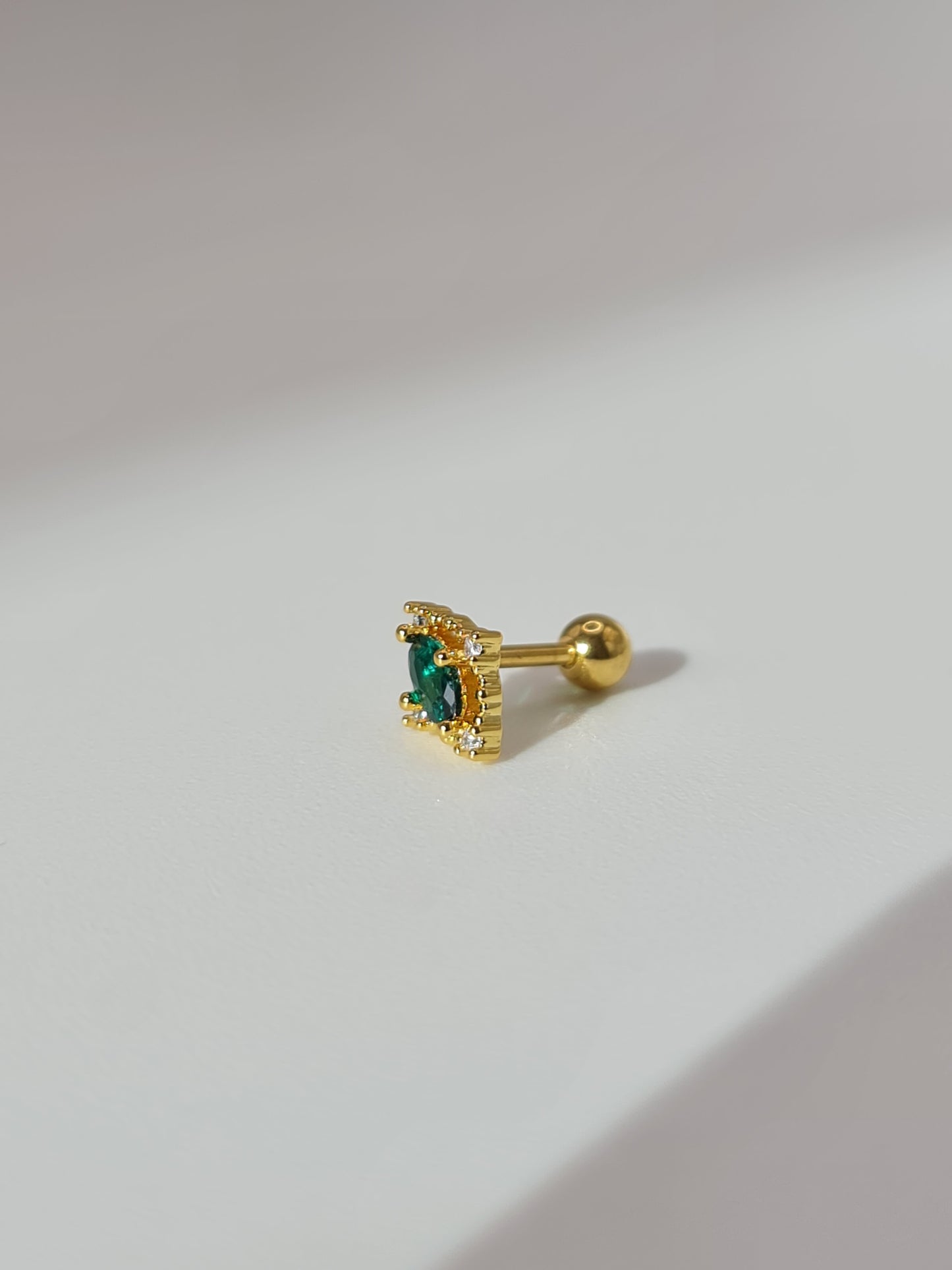 The Charlie 18k Gold Plated Stainless Steel Emerald Cubic Zirconia Cartilage Lobe Single Piercing Stud Earring.