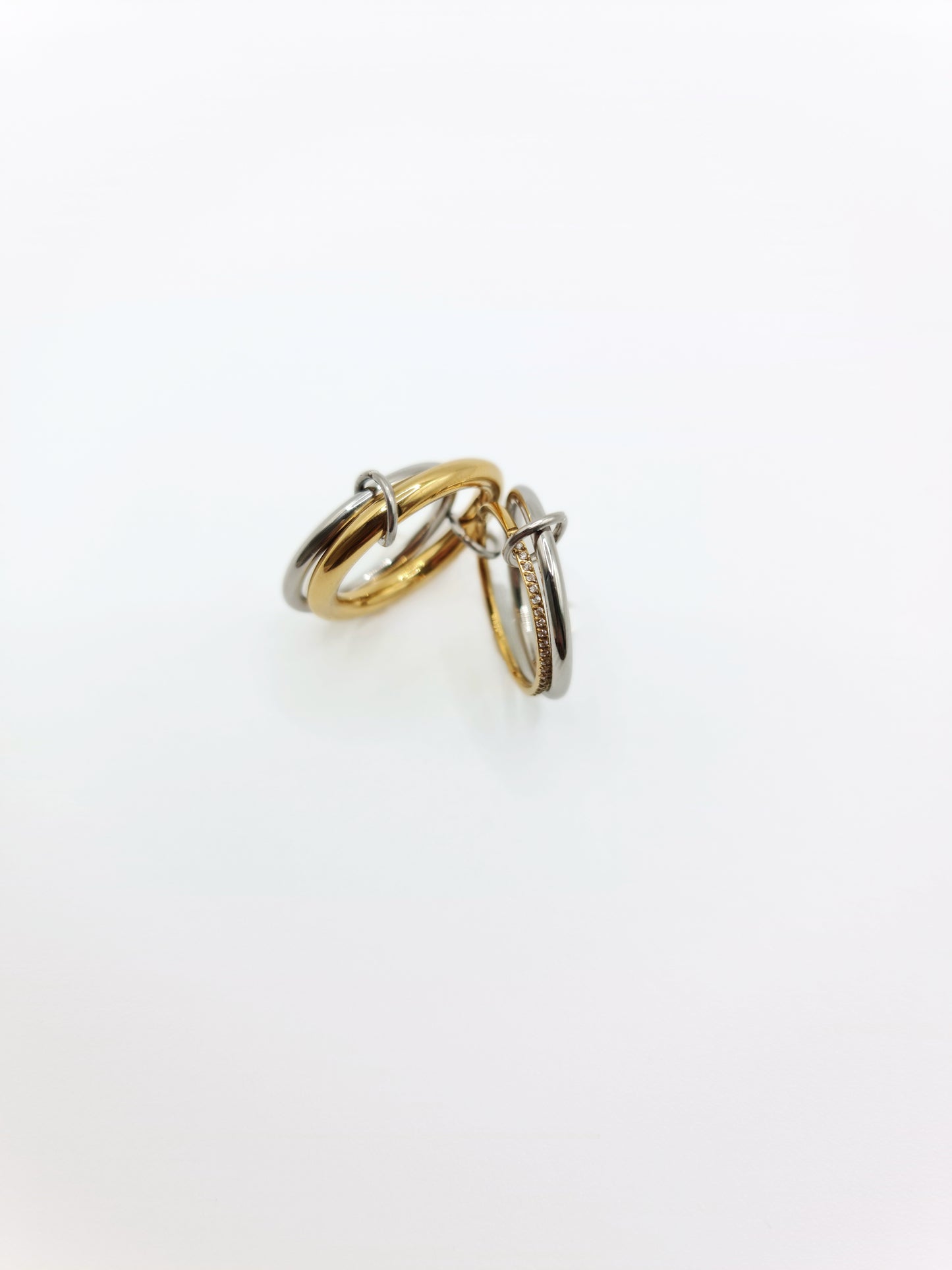 The Illusion Two Tone 18k Gold Plated Tarnish-Free Linked Crystal Pave Stacking Rings