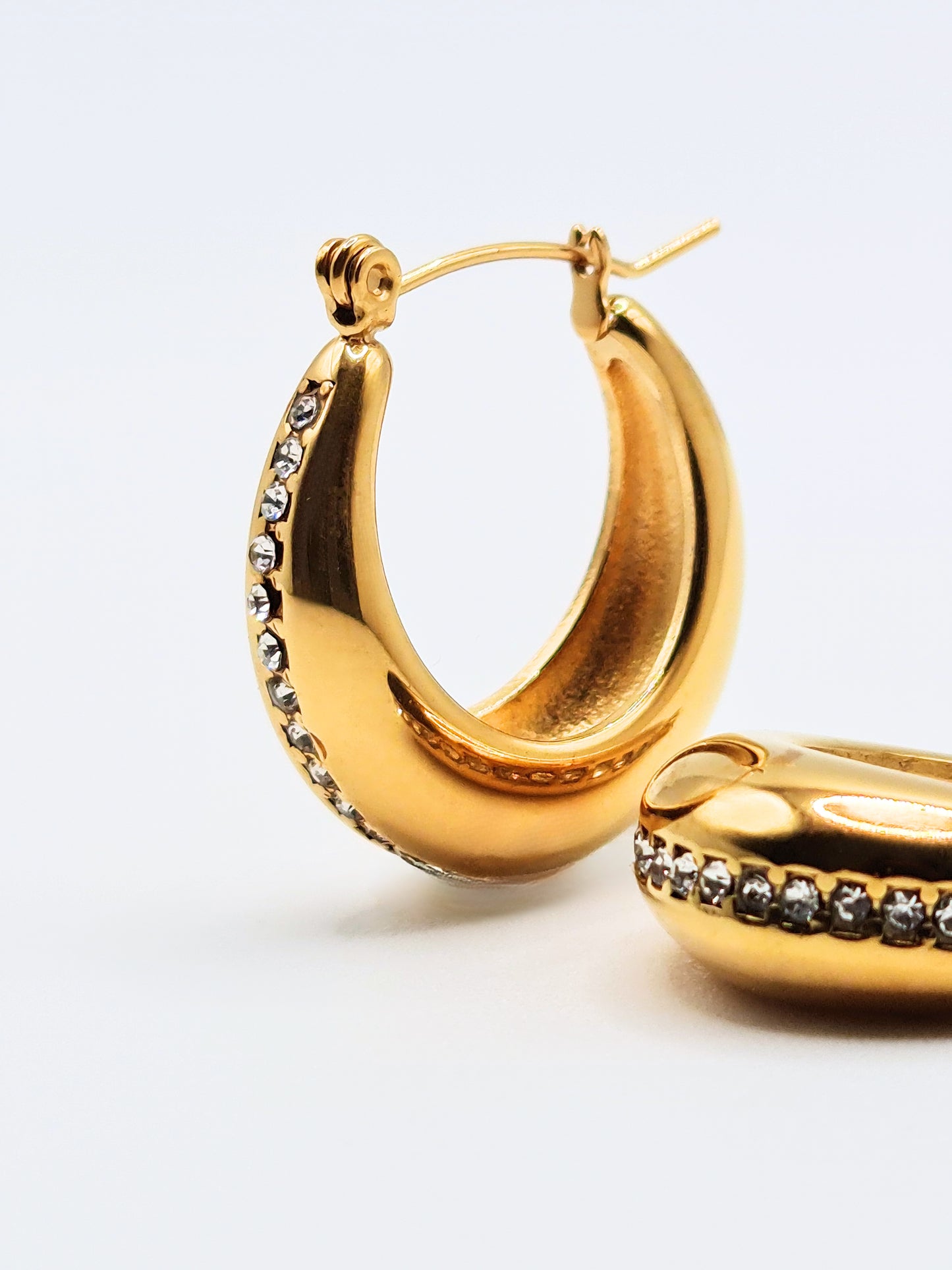 The Ovatus 18k Gold Plated Tarnish-Free Crystal Pave Oval Hoop Earrings
