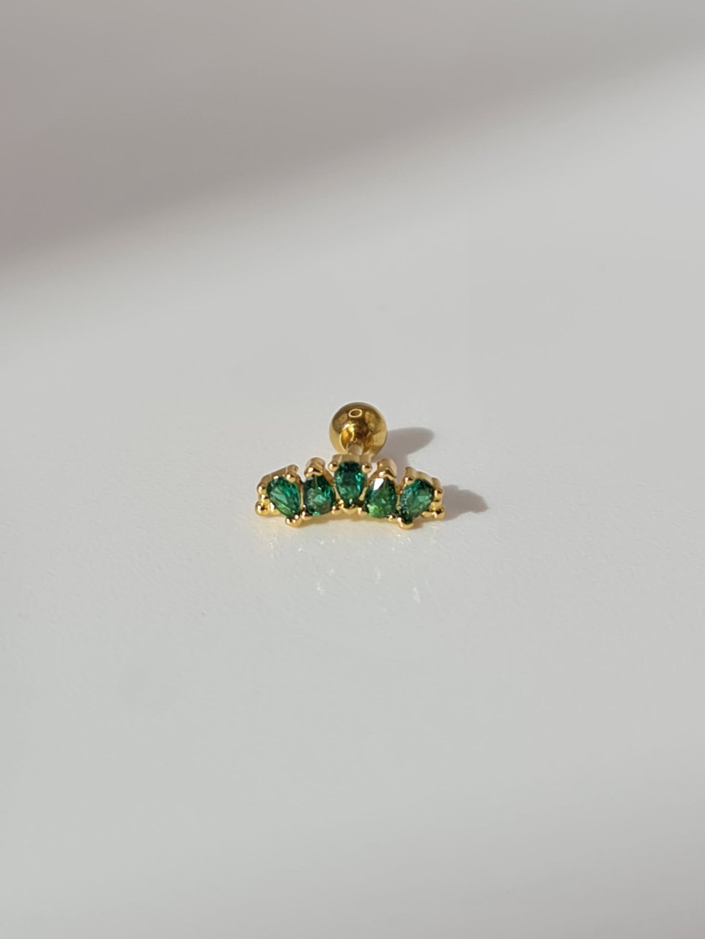 The Rowan 18k Gold Plated Stainless Steel Emerald Cubic Zirconia Ear Climber Cartilage Lobe Stud Earring.