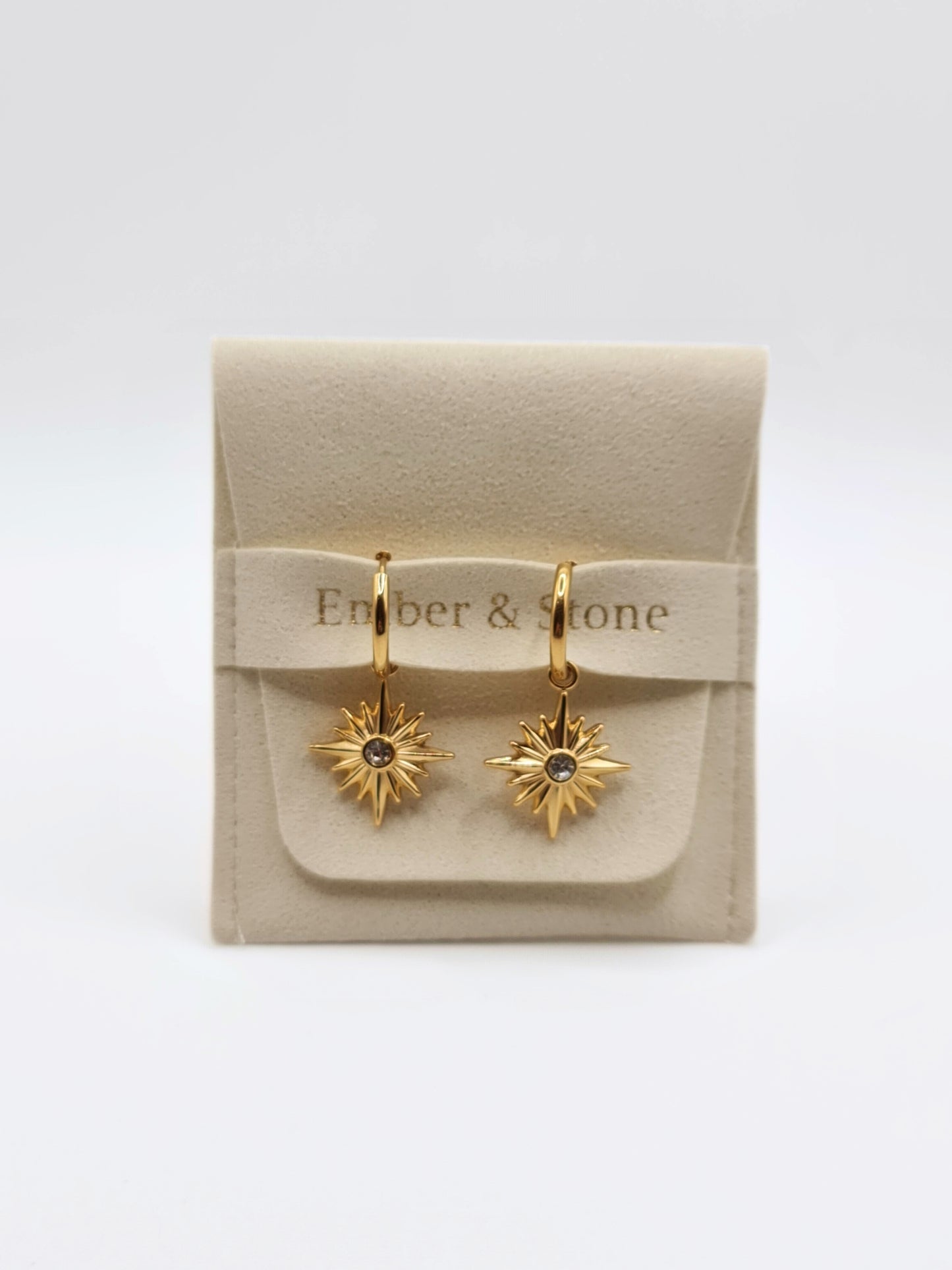 The Lexi 18k Gold Plated Stainless Steel Celestial Crystal Star Hoop Drop Earrings.