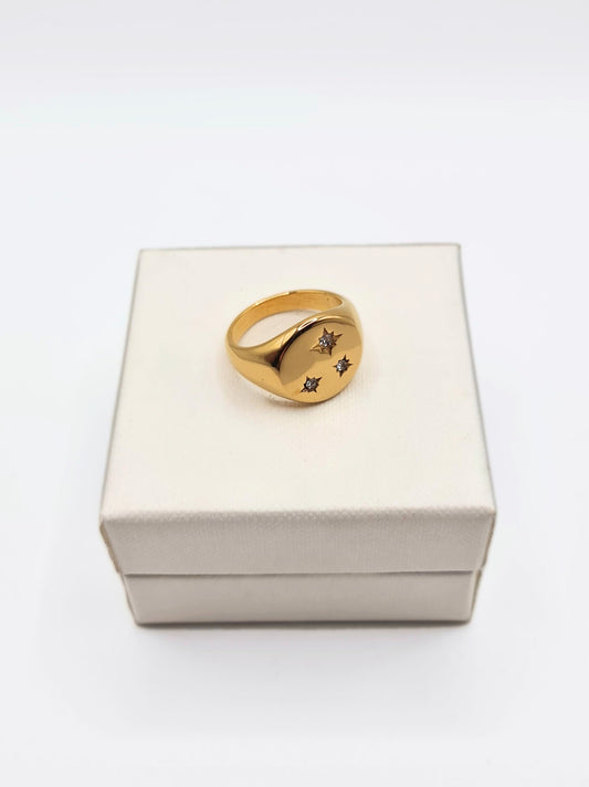 The Sisi 18k Gold Plated Stainless Steel Crystal Star Signet Ring.