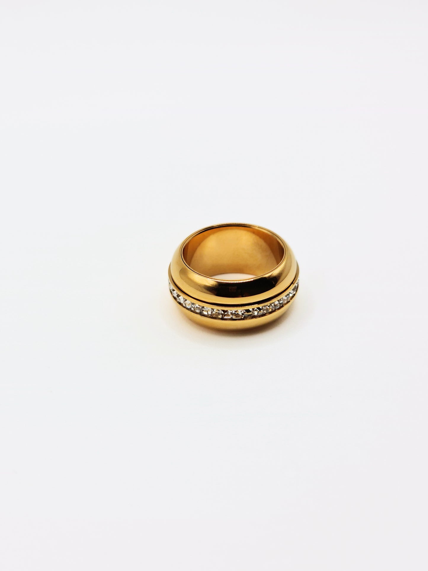 The Intrepid 18k Gold Plated Tarnish-Free Crystal Fidget Spin Ring