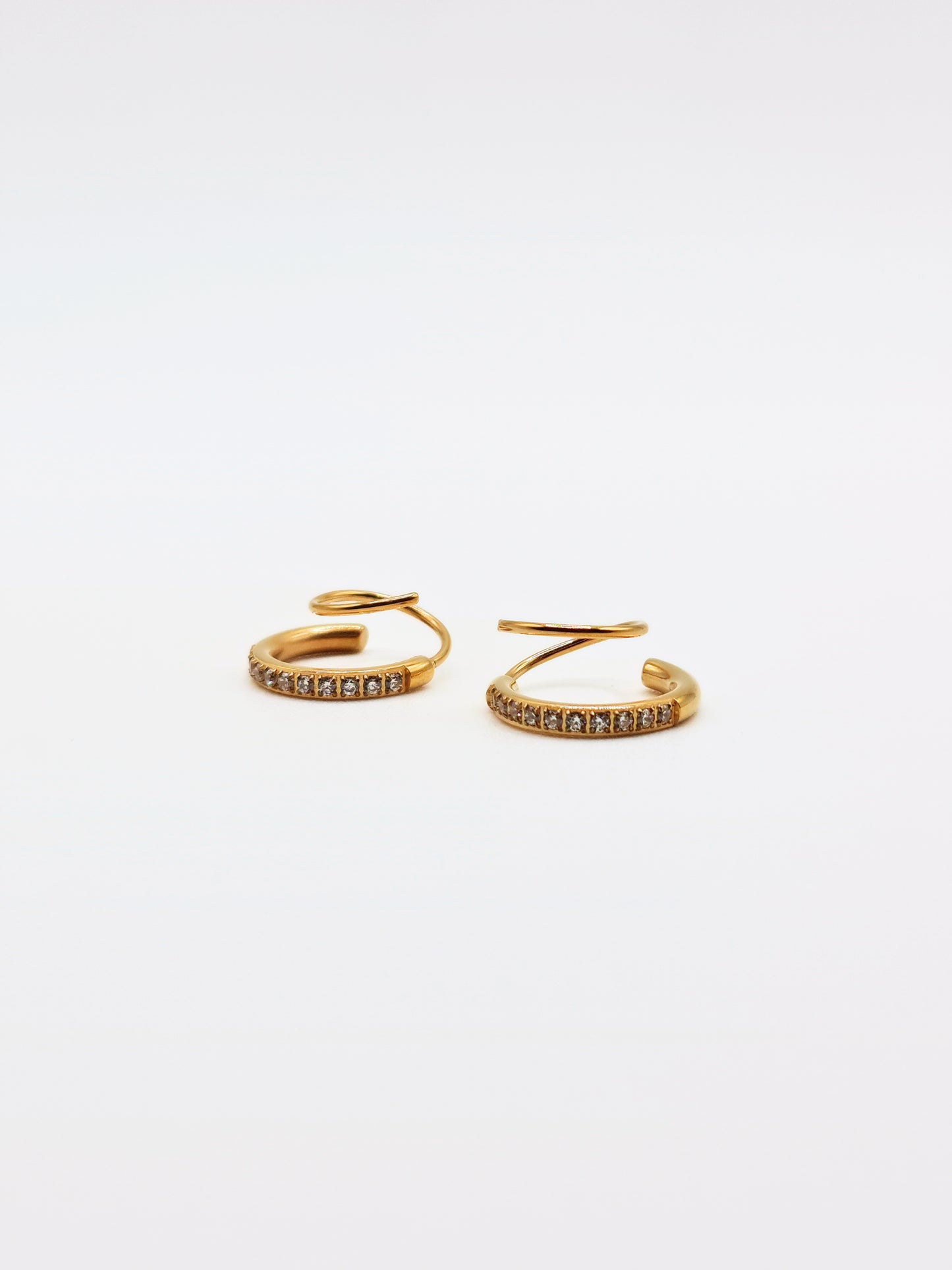 The Spiral 18k Gold Plated Tarnish-Free Crystal Pave Double Hoop Earrings