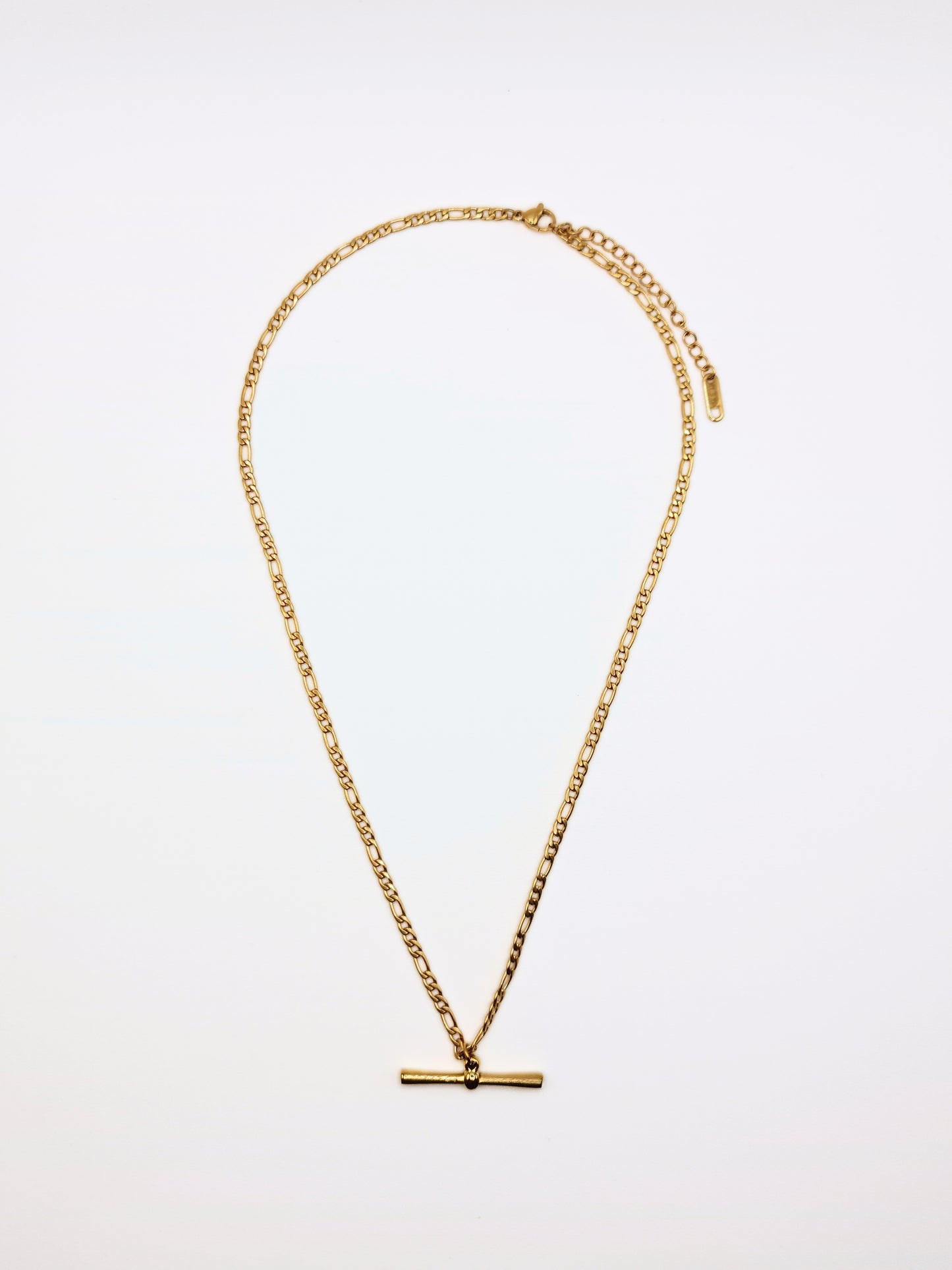 The Tala 18k Gold Plated Tarnish-Free T-Bar Pendant Figaro Chain Necklace