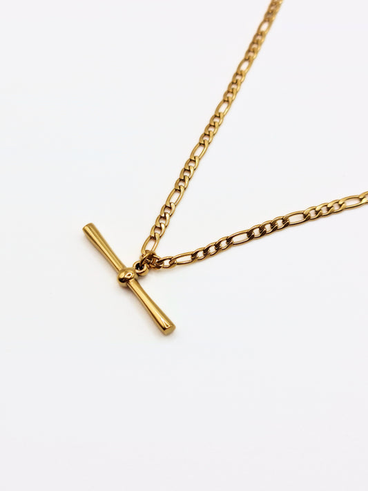 The Tala 18k Gold Plated Tarnish-Free T-Bar Pendant Figaro Chain Necklace