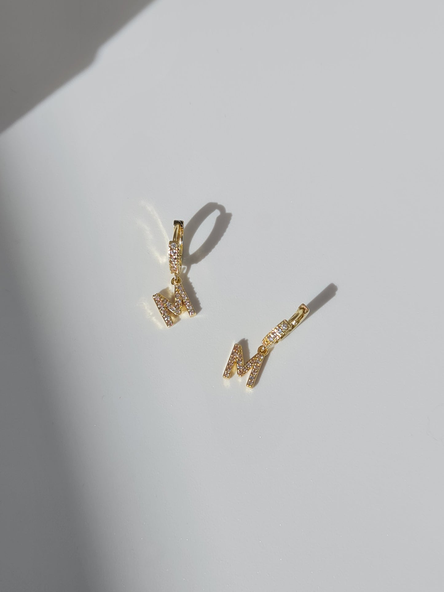 The Lana 'M' Initial 18k Gold Plated Stainless Steel Crystal Drop Hoop Earring