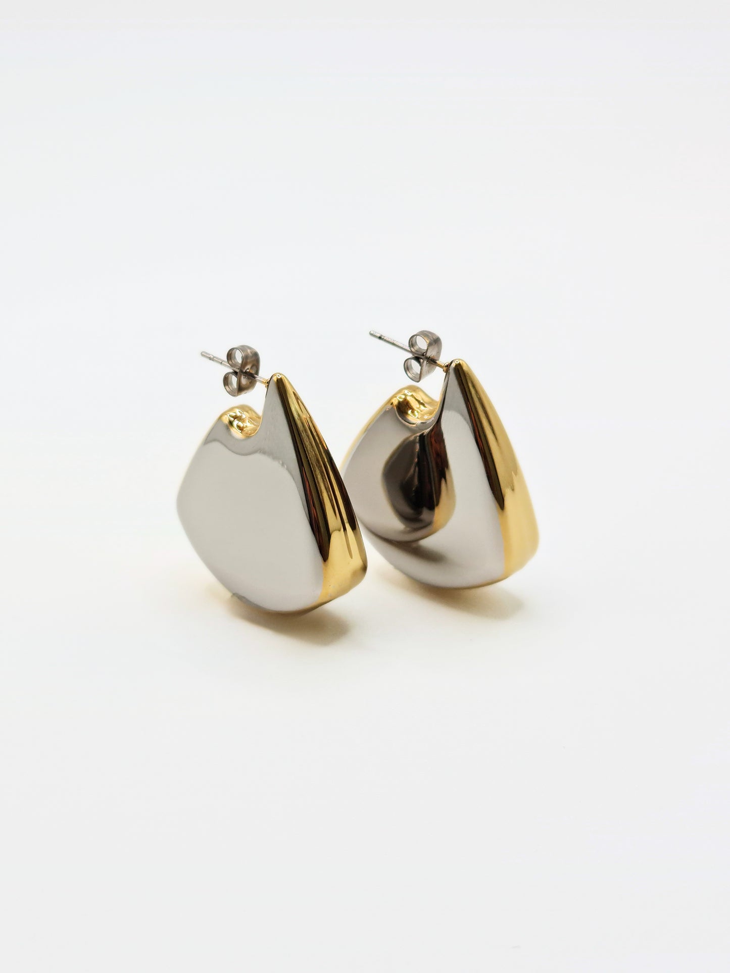 The Torso Two Tone 18k Gold Plated Tarnish-Free Statement Triangle Hoop Earrings