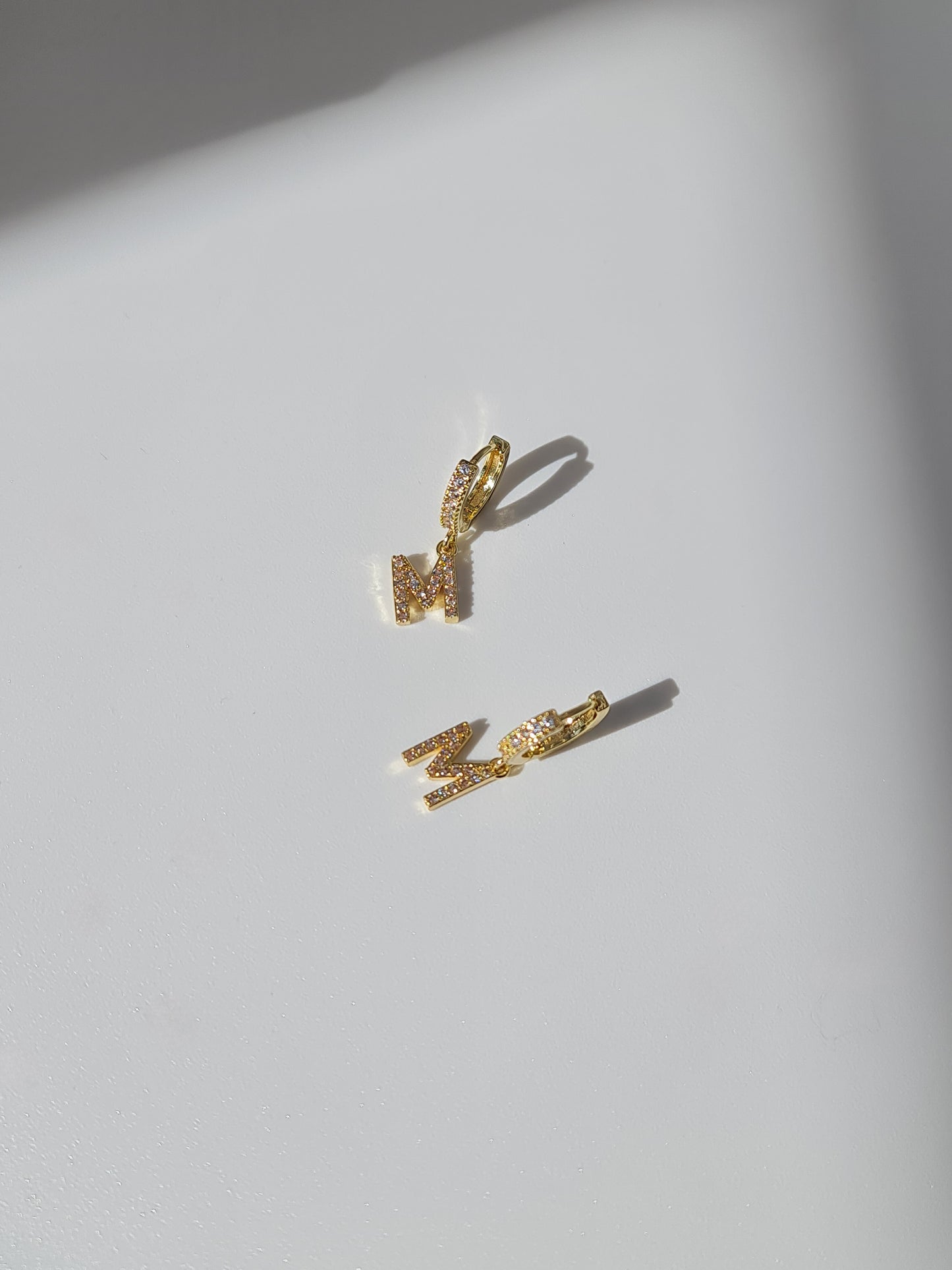 The Lana 'M' Initial 18k Gold Plated Stainless Steel Crystal Drop Hoop Earring
