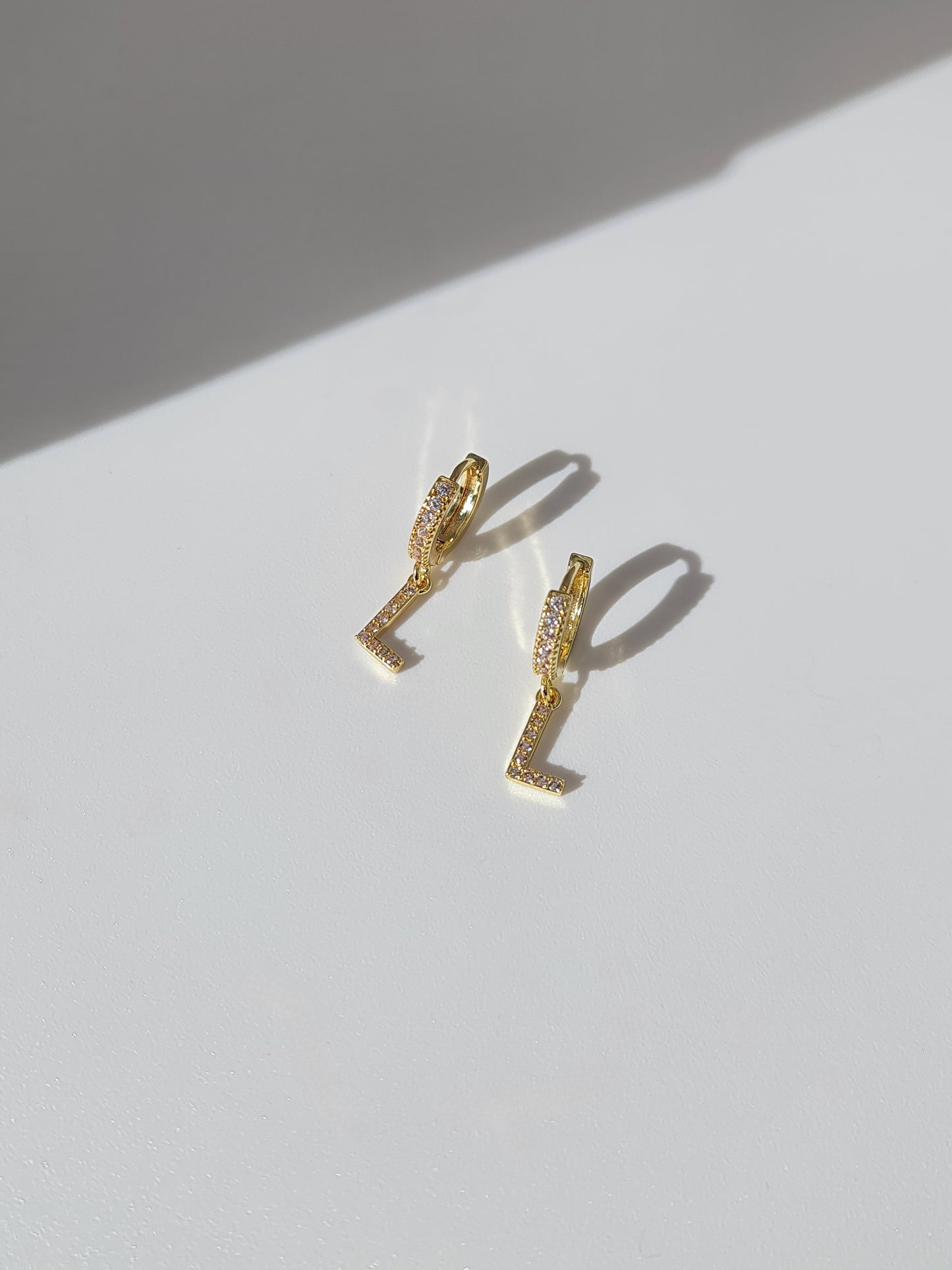 The Lana 'L' Initial 18k Gold Plated Stainless Steel Crystal Drop Hoop Earring