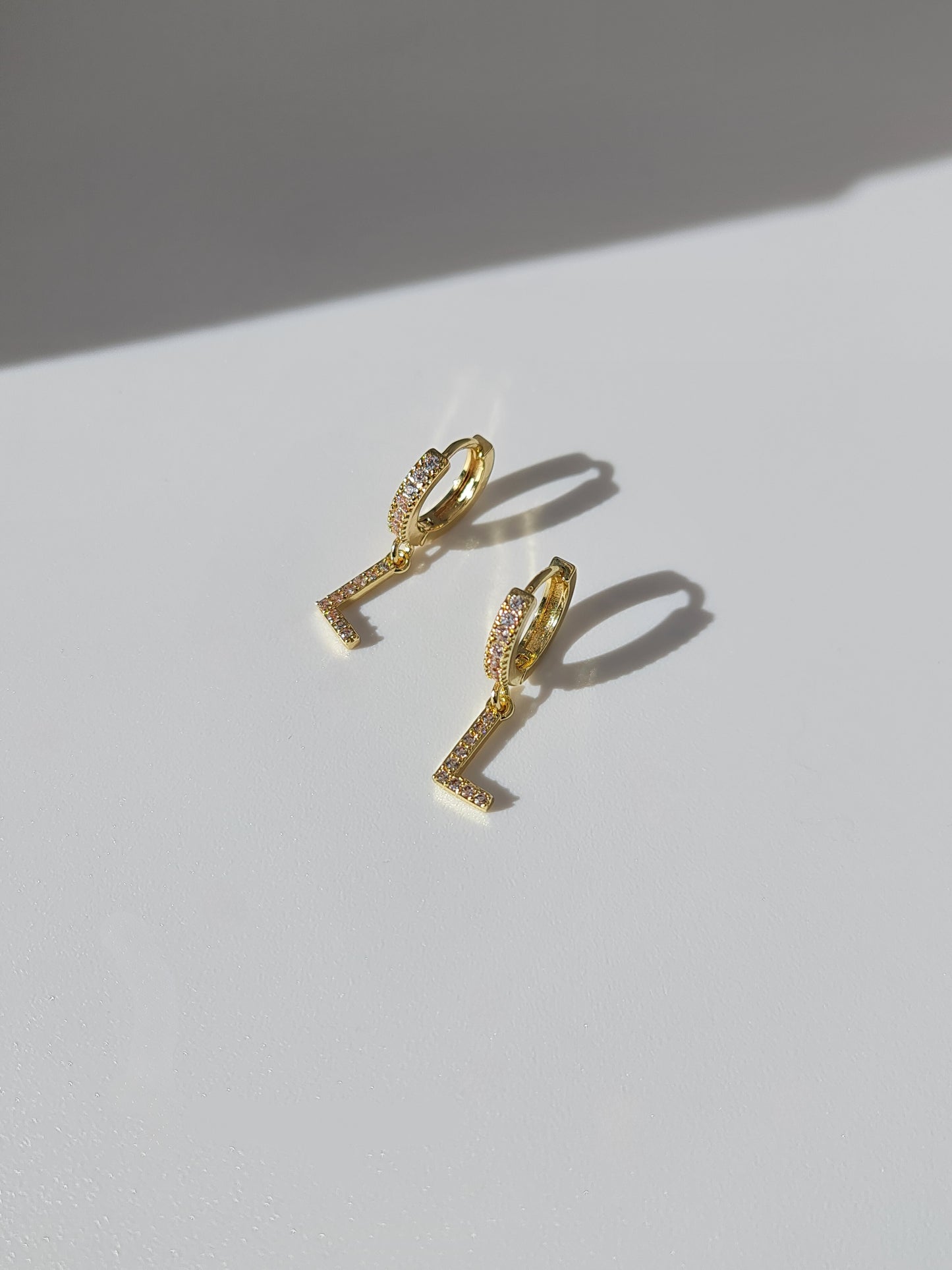 The Lana 'L' Initial 18k Gold Plated Stainless Steel Crystal Drop Hoop Earring