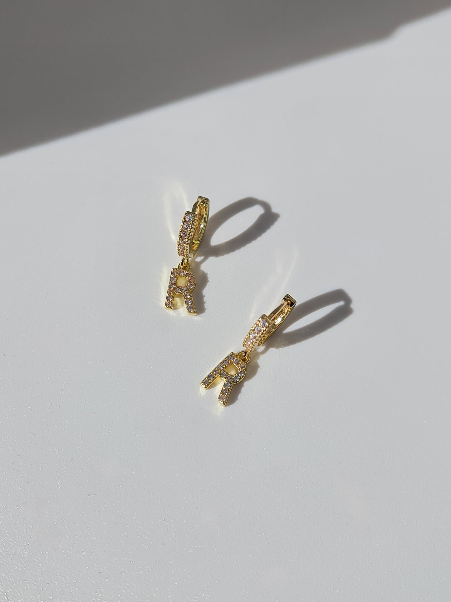 The Lana 'R' Initial 18k Gold Plated Stainless Steel Crystal Drop Hoop Earring
