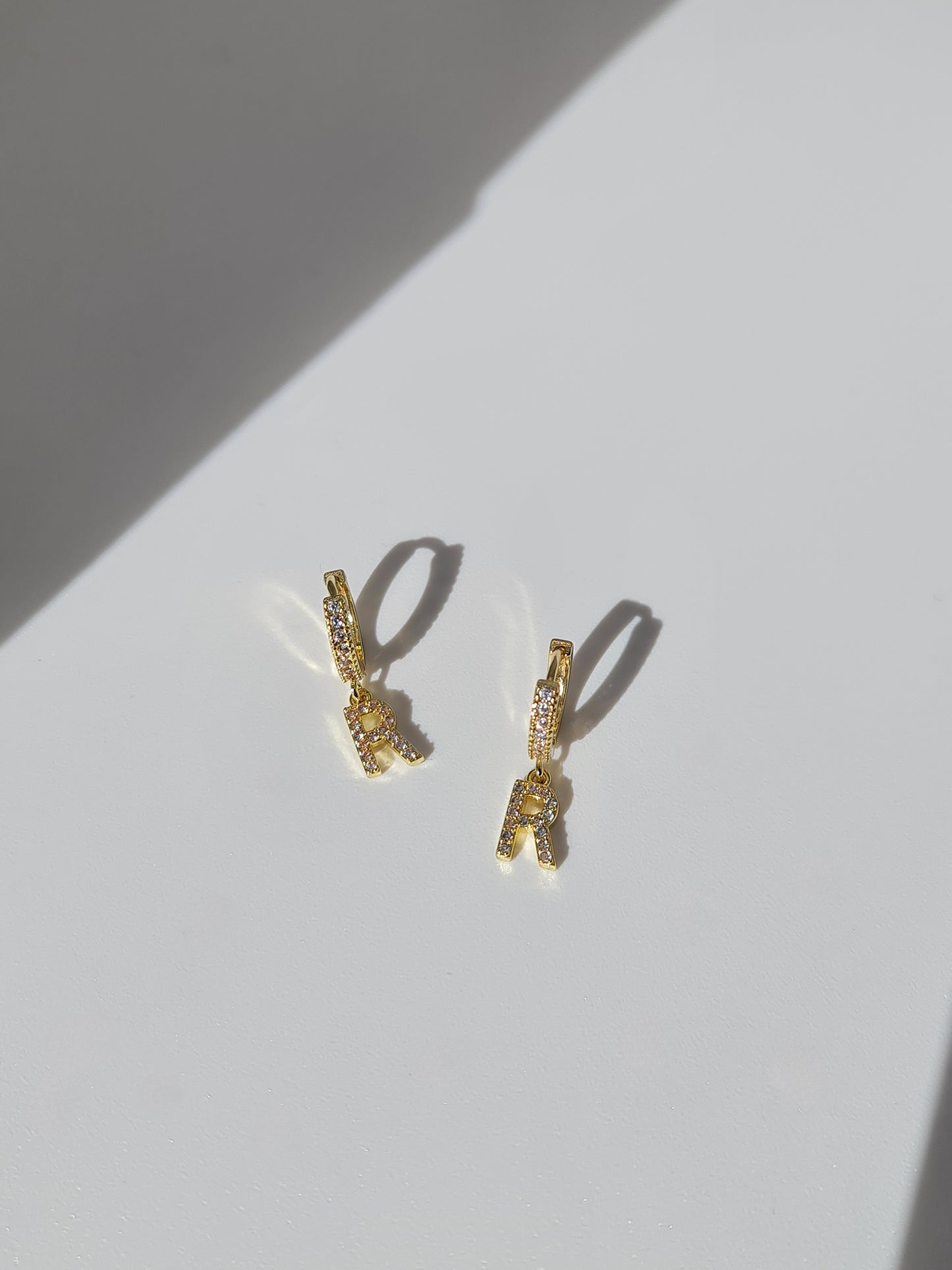 The Lana 'R' Initial 18k Gold Plated Stainless Steel Crystal Drop Hoop Earring