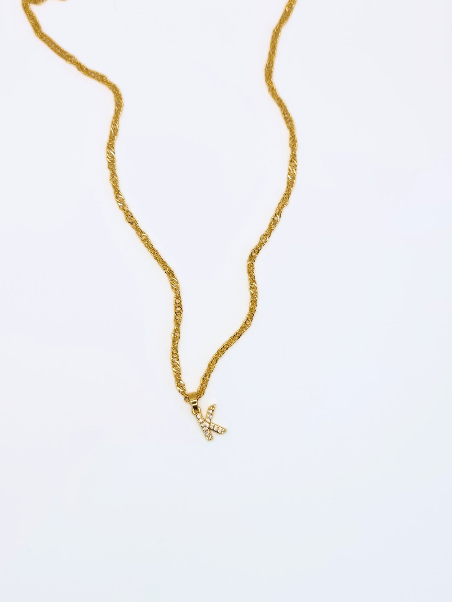 The Lottie 'K' Initial 18k Gold Plated Stainless Steel Pave Crystal Pendant Necklace