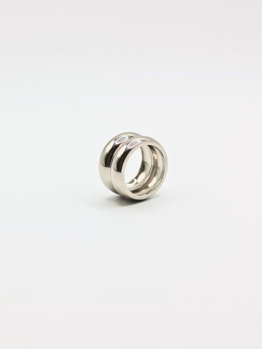 The Barrel Silver Finish Tarnish-Free Ridged Band Ring