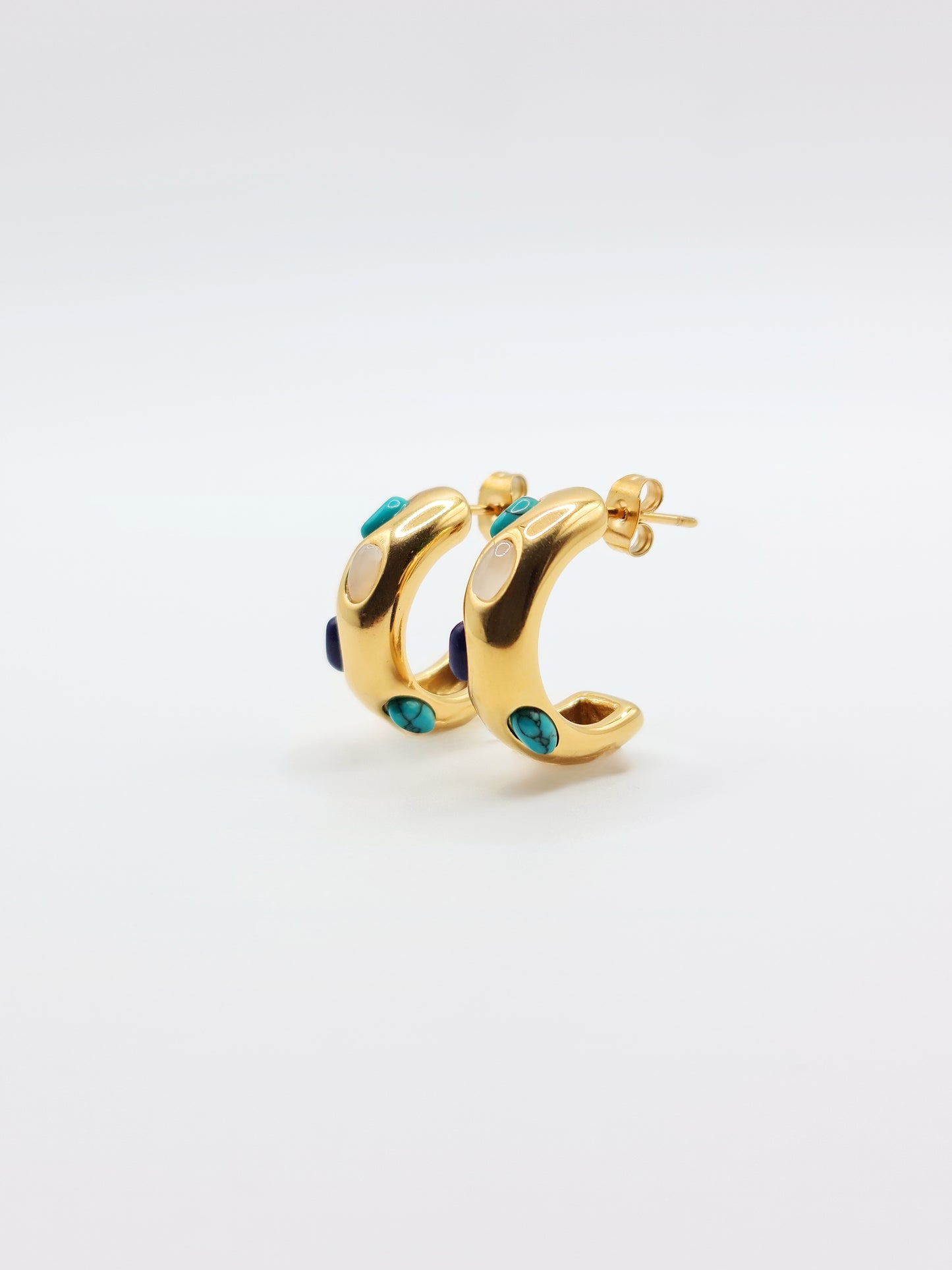 The Talisman Collection 18k Gold Plated Tarnish-Free Semi-Precious Natural Stone Hoop Earrings