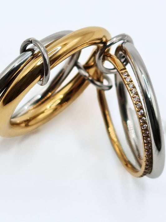 The Illusion Two Tone 18k Gold Plated Tarnish-Free Linked Crystal Pave Stacking Rings