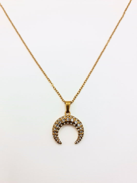 The Talisman Collection 18k Gold Plated Crystal Horn Moon Pendant Necklace