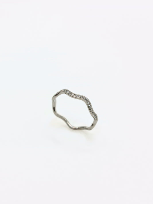 The Waverly Silver Finish Tarnish-Free Fine Crystal Wavy Layering Ring