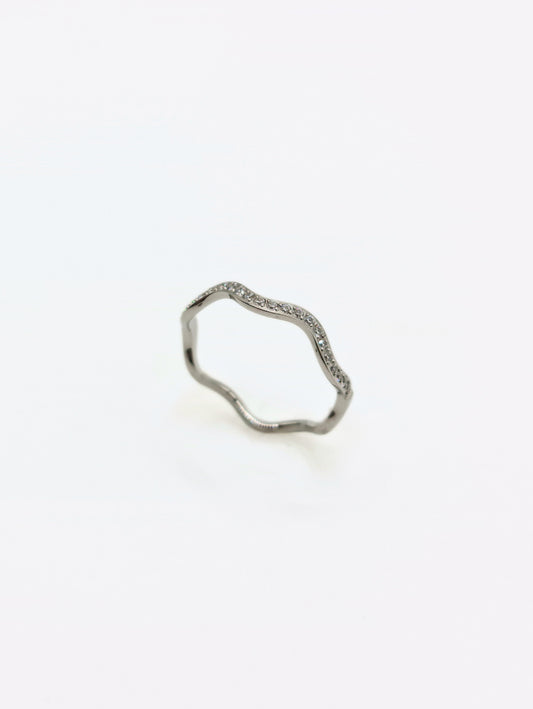 The Waverly Silver Finish Tarnish-Free Fine Crystal Wavy Layering Ring