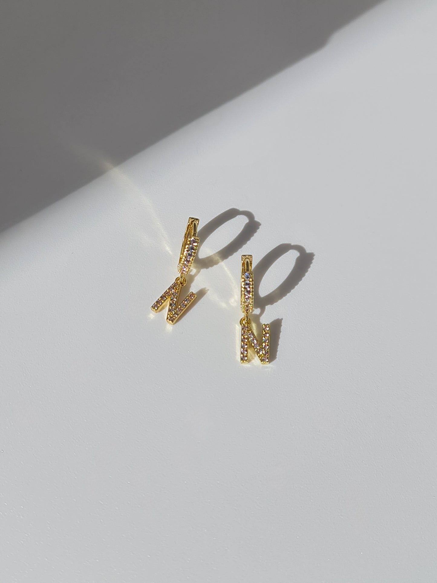 The Lana 'N' Initial 18k Gold Plated Stainless Steel Crystal Drop Hoop Earring