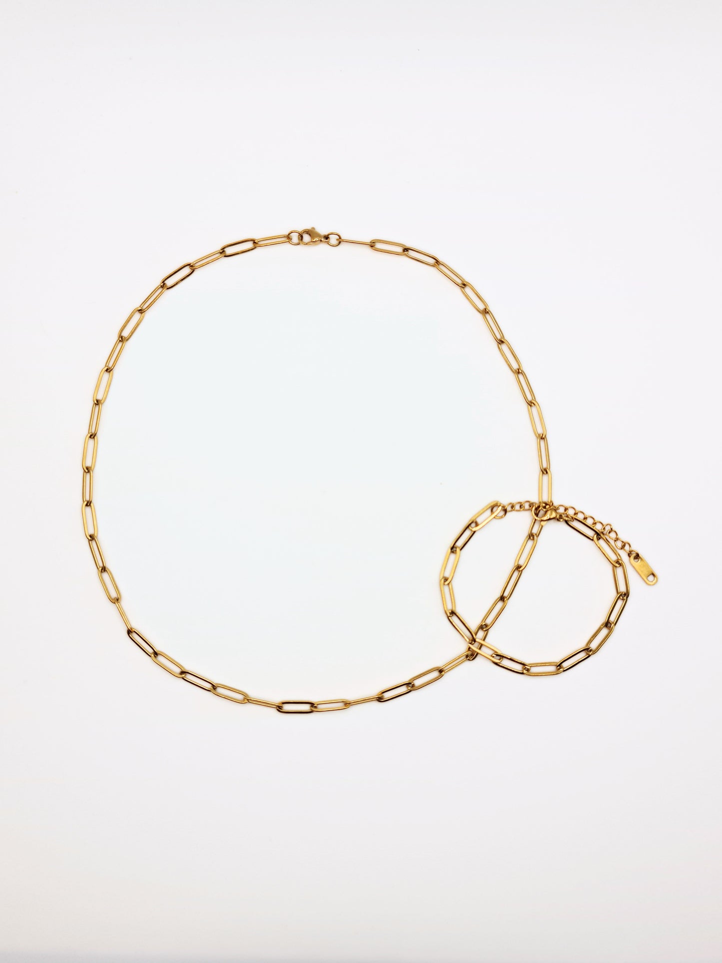 The Poppy Set 18k Gold Plated Tarnish-Free Paperclip Chain Necklace & Bracelet