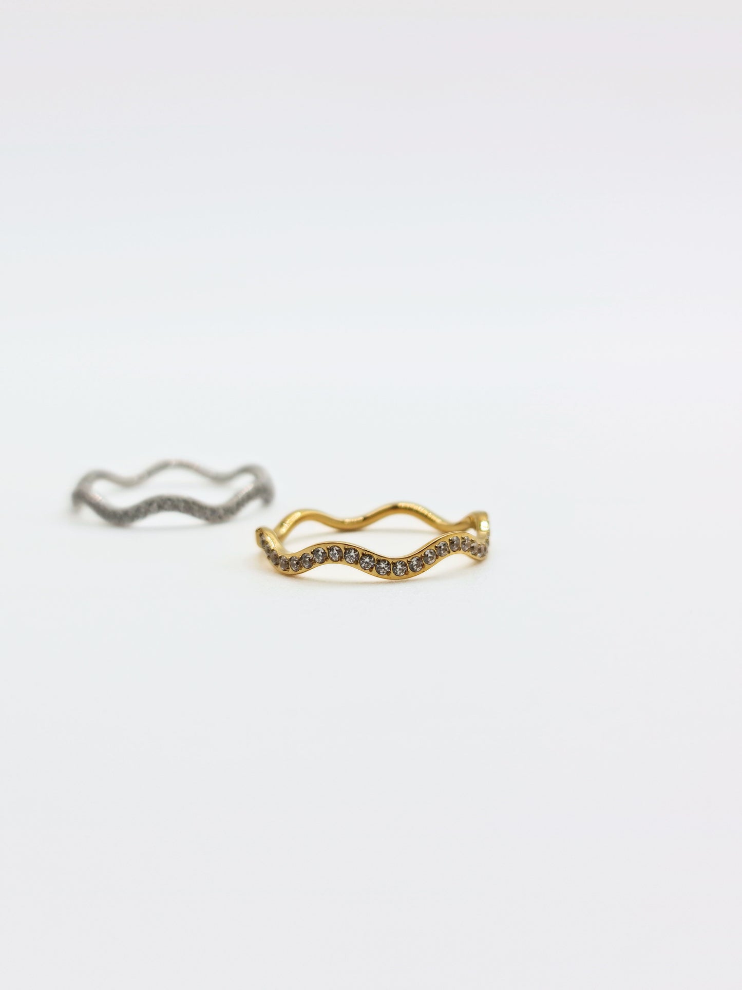 The Waverly Silver Finish Tarnish-Free Fine Crystal Wavy Layering Ring