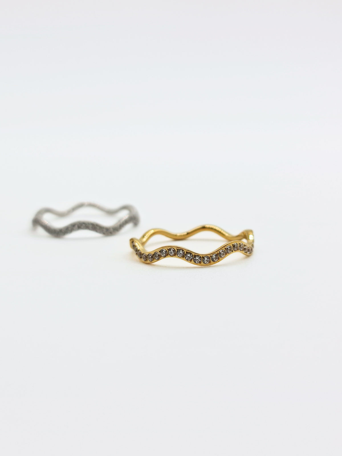 The Waverly Silver Finish Tarnish-Free Fine Crystal Wavy Layering Ring