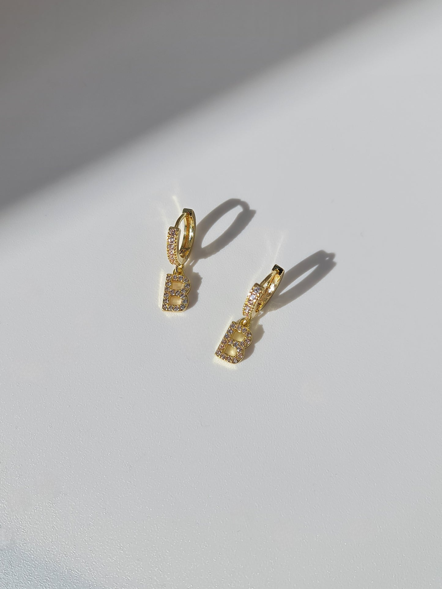 The Lana 'B' Initial 18k Gold Plated Stainless Steel Crystal Drop Hoop Earring