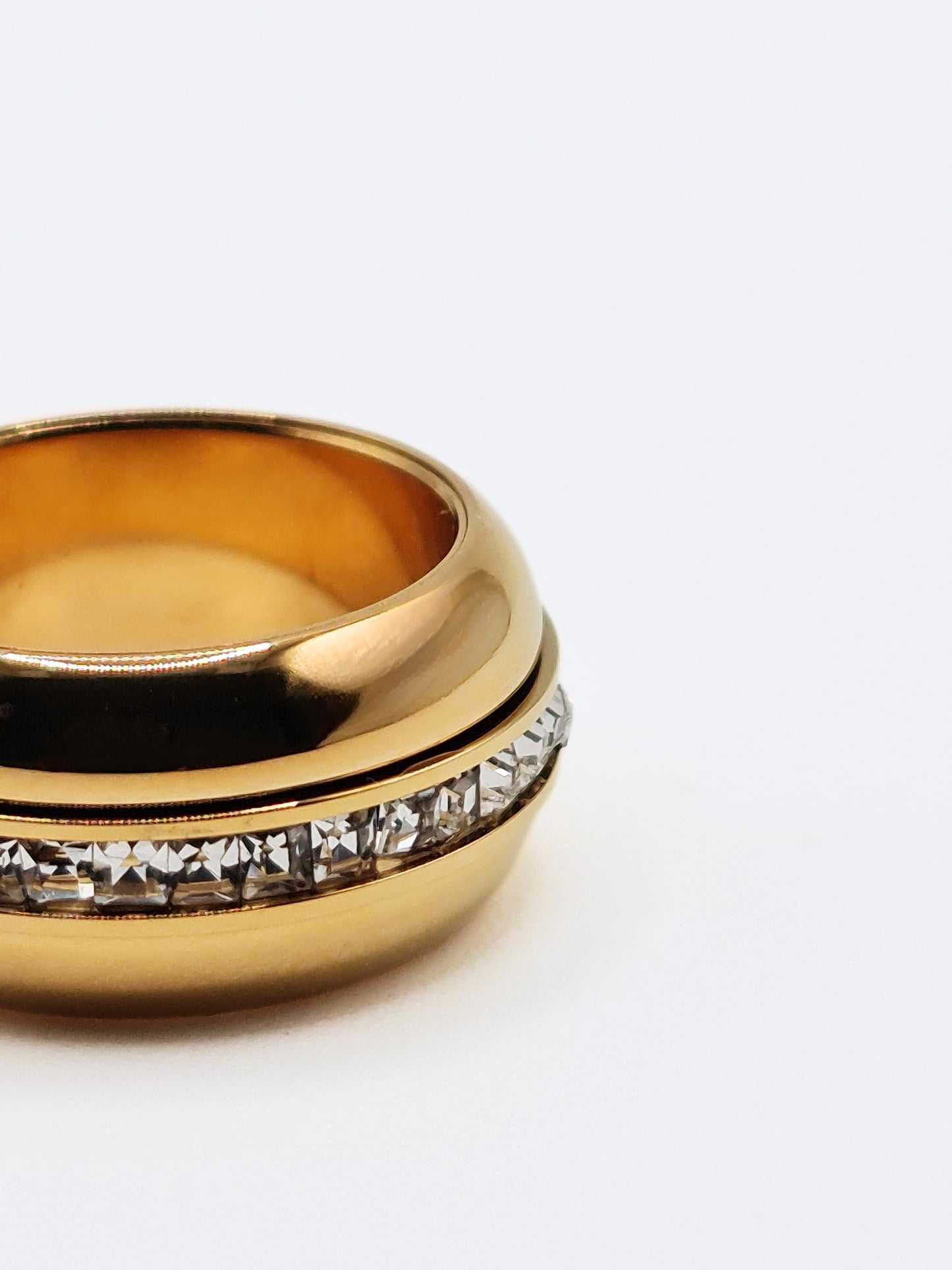The Intrepid 18k Gold Plated Tarnish-Free Crystal Fidget Spin Ring