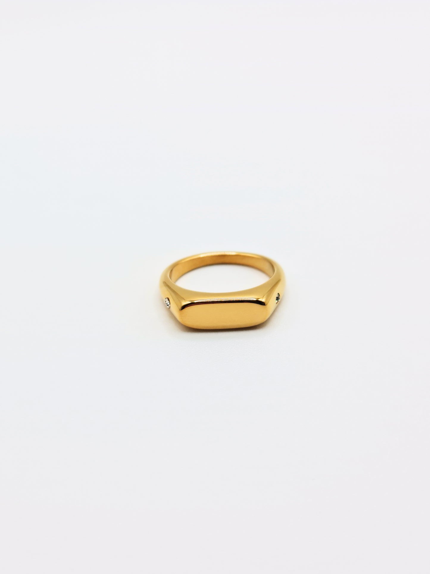 The Addison 18k Gold Plated Tarnish-Free Crystal Side Signet Ring