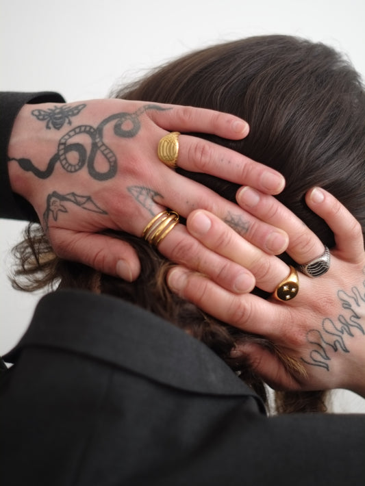 The Serpent Silver Finish Plated Stainless Steel Snake Etched Signet Ring.