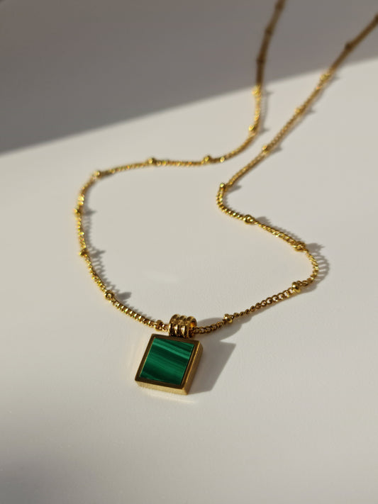 The Mason 18k Gold Plated Tarnish-Free Malachite Semi-Prescious Stone Pendant Necklace