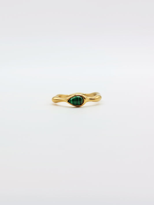 The Talisman Collection 18k Gold Plated Tarnish-Free Malachite Semi-Precious Stone Wavy Layering Ring