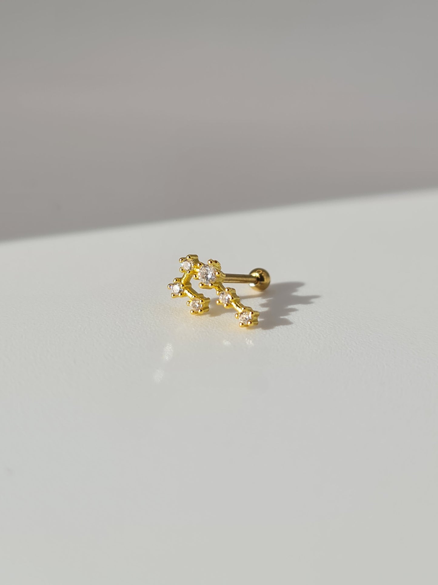 The Constellations Cancer 18k Gold Plated Stainless Steel Cubic Zirconia Ear Climber Zodiac Star Sign Cartilage Lobe Stud Earring.