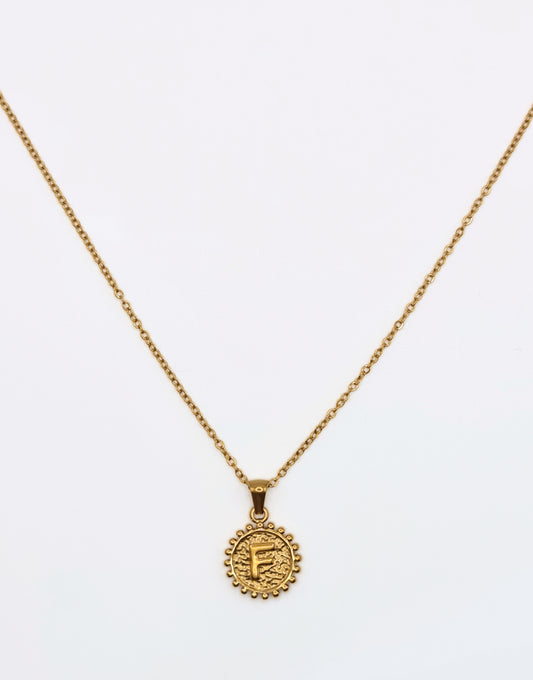 The Talisman Collection 'F' Initial 18k Gold Plated Stainless Steel Ball Trim Pendant Necklace.