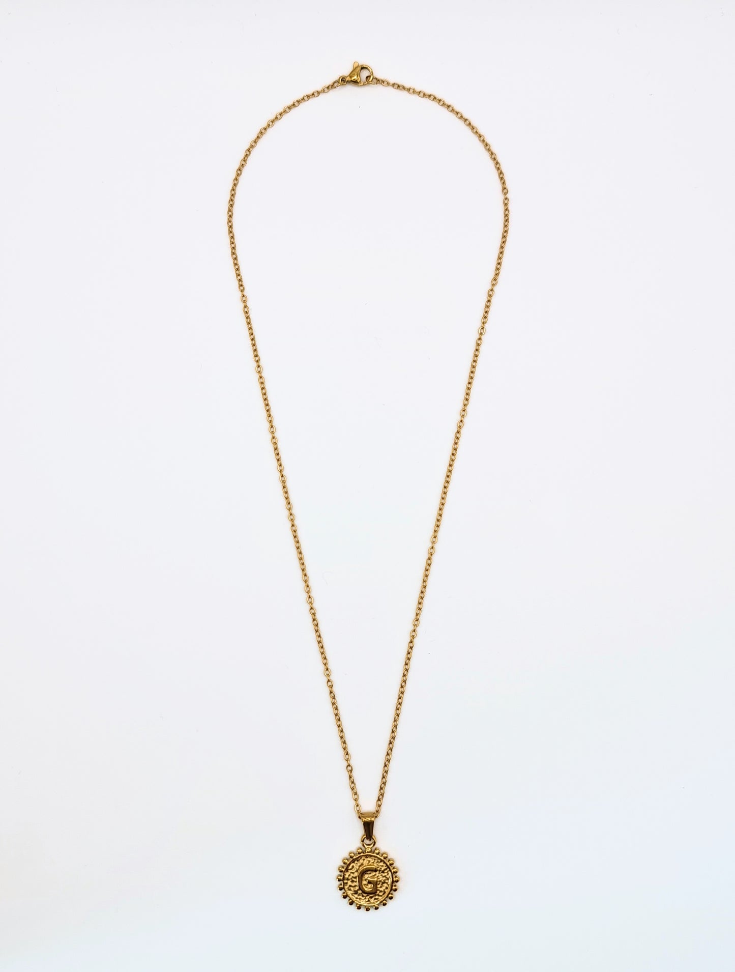 The Talisman Collection 'G' Initial 18k Gold Plated Stainless Steel Ball Trim Pendant Necklace.