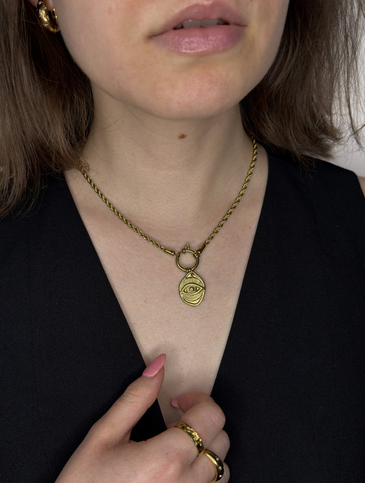 The Talisman Collection 18k Gold Plated Stainless Steel Molten Eye Pendant Necklace.