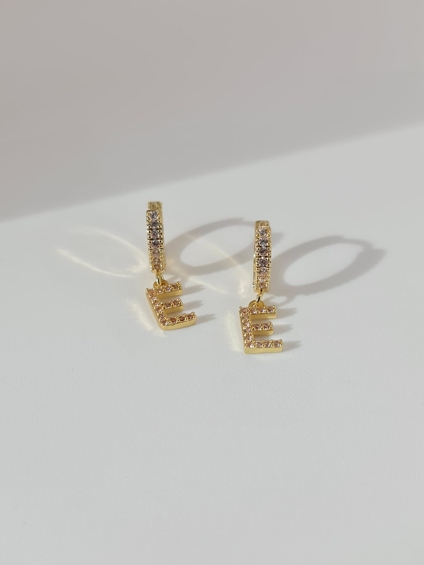 The Lana 'E' Initial 18k Gold Plated Stainless Steel Crystal Drop Hoop Earring
