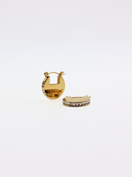 The Discus 18k Gold Plated Tarnish-Free Crystal Disc Hoop Earrings