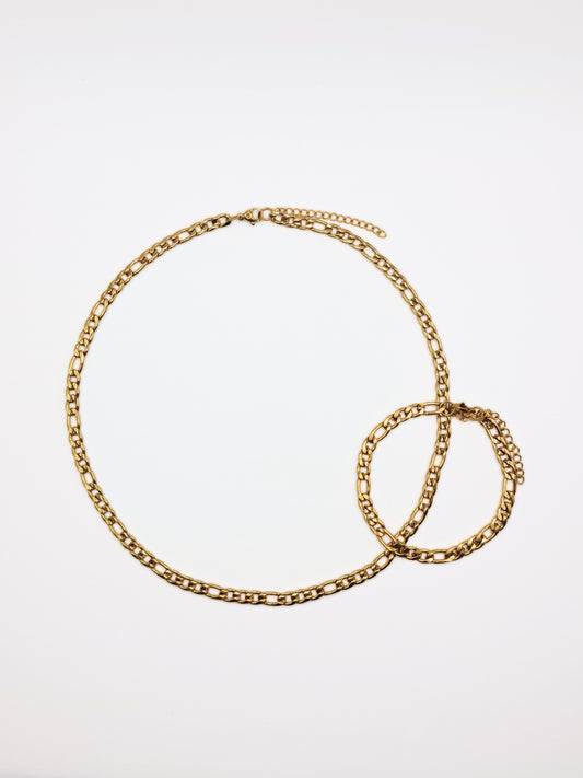 The Felix Set 18k Gold Plated Finish Tarnish-Free Figaro Chain Necklace & Bracelet