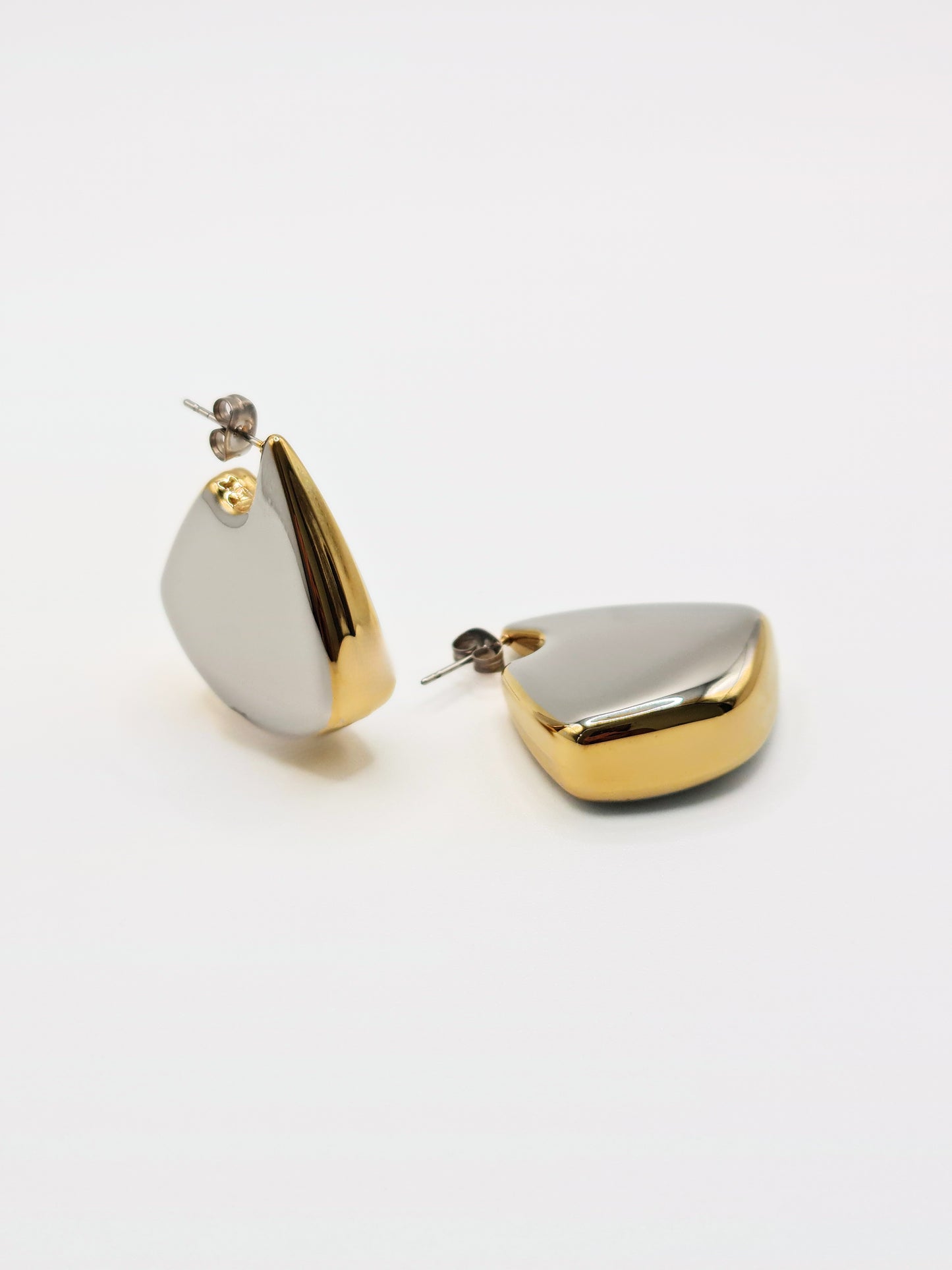 The Torso Two Tone 18k Gold Plated Tarnish-Free Statement Triangle Hoop Earrings