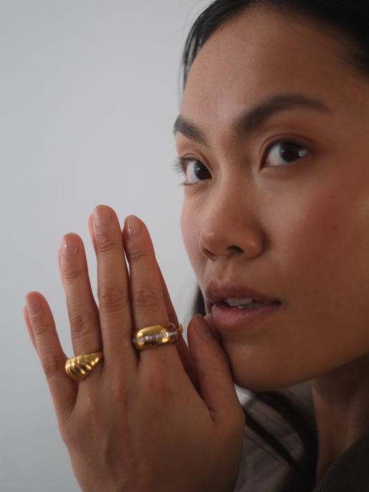 The Intrepid 18k Gold Plated Tarnish-Free Crystal Fidget Spin Ring