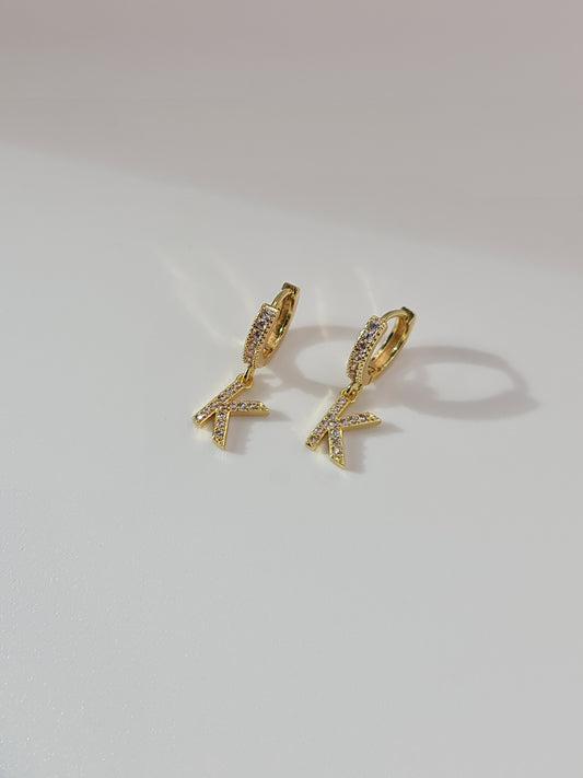 The Lana 'K' Initial 18k Gold Plated Stainless Steel Crystal Drop Hoop Earring