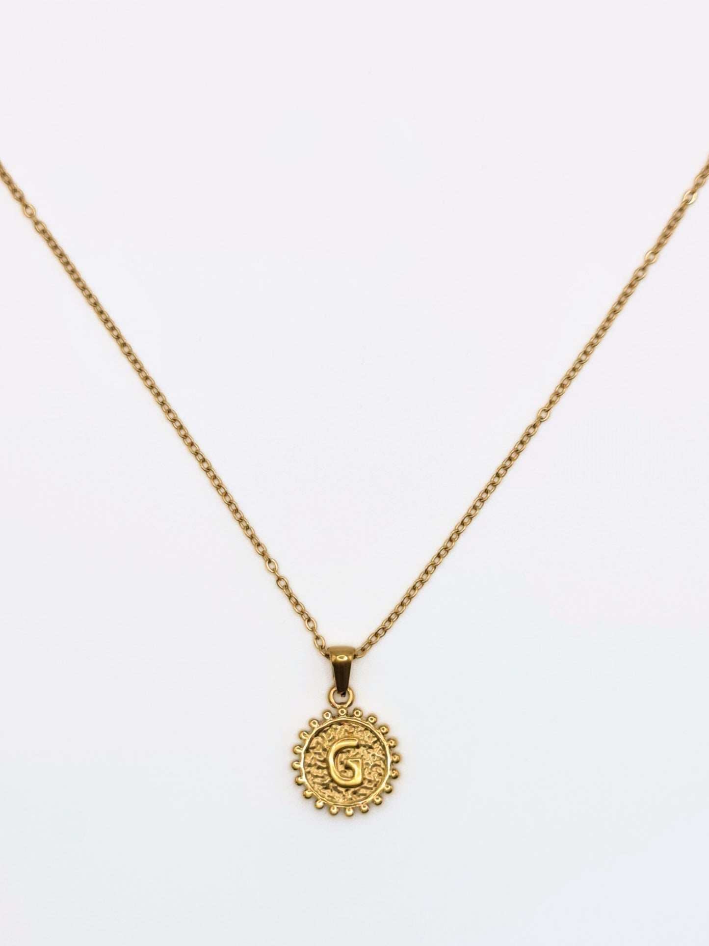 The Talisman Collection 'G' Initial 18k Gold Plated Stainless Steel Ball Trim Pendant Necklace.