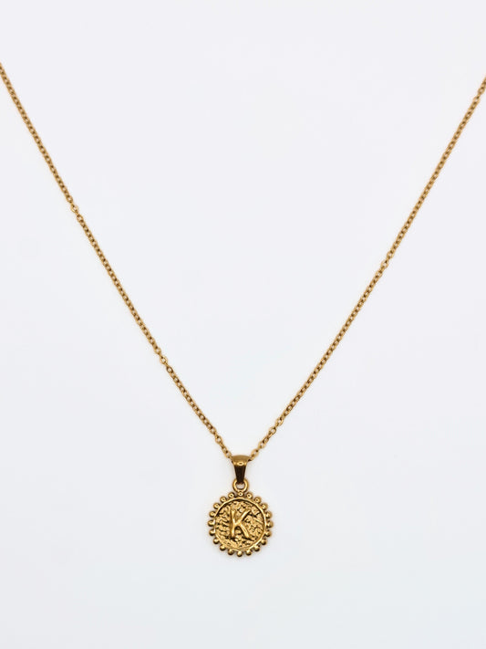 The Talisman Collection 'K' Initial 18k Gold Plated Stainless Steel Ball Trim Pendant Necklace.